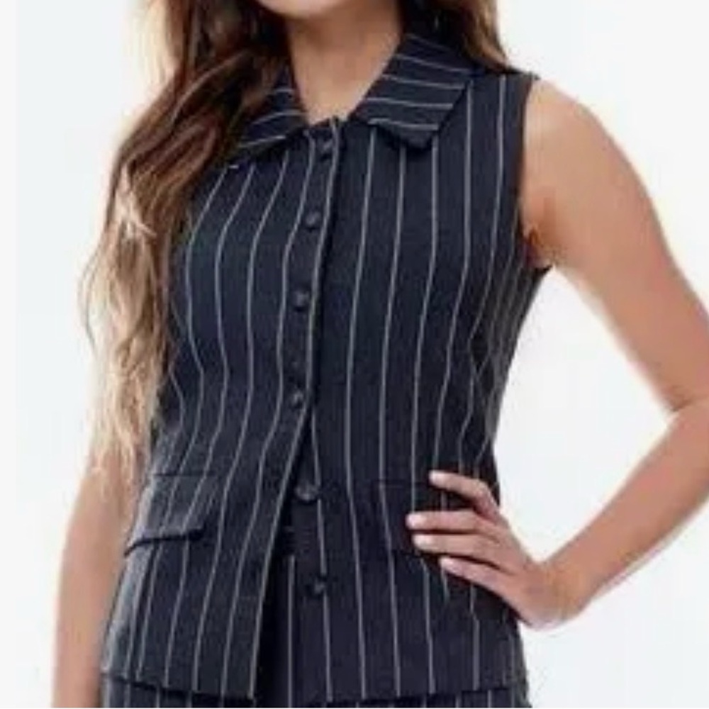 By Design Ponte Vest Elegant Grey and White Pinstripe Women's Vest
